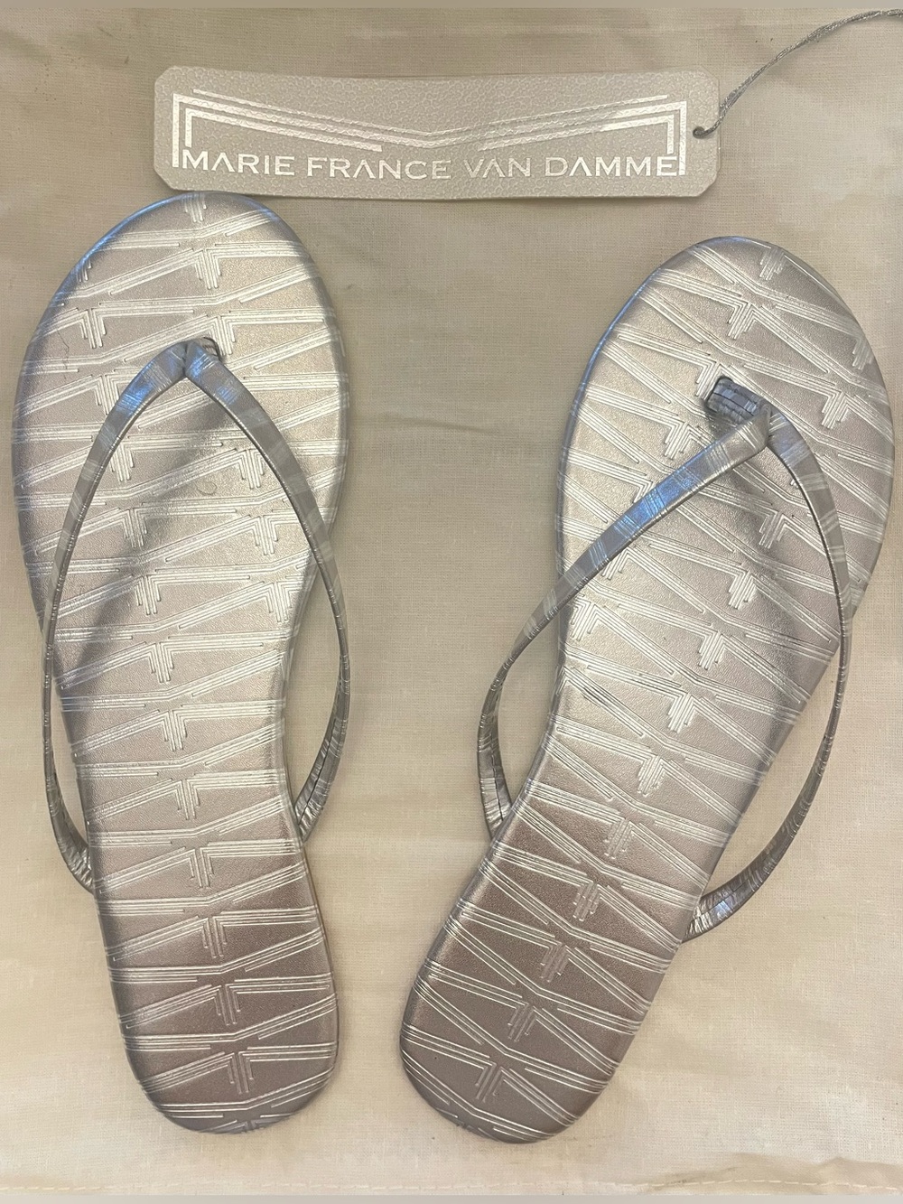 Marie France Van Damme Leather Metallic Flip Flops